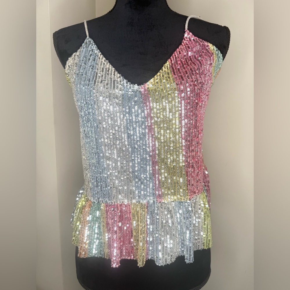 ZARA Sequin Multicolor Camisole Top – Size Large – Party Top Excellent Condition